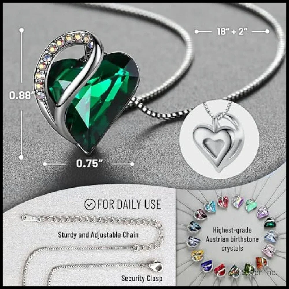 Elegant Infinity Heart Crystal Pendant Necklace Silver Plated Adjustable Chain